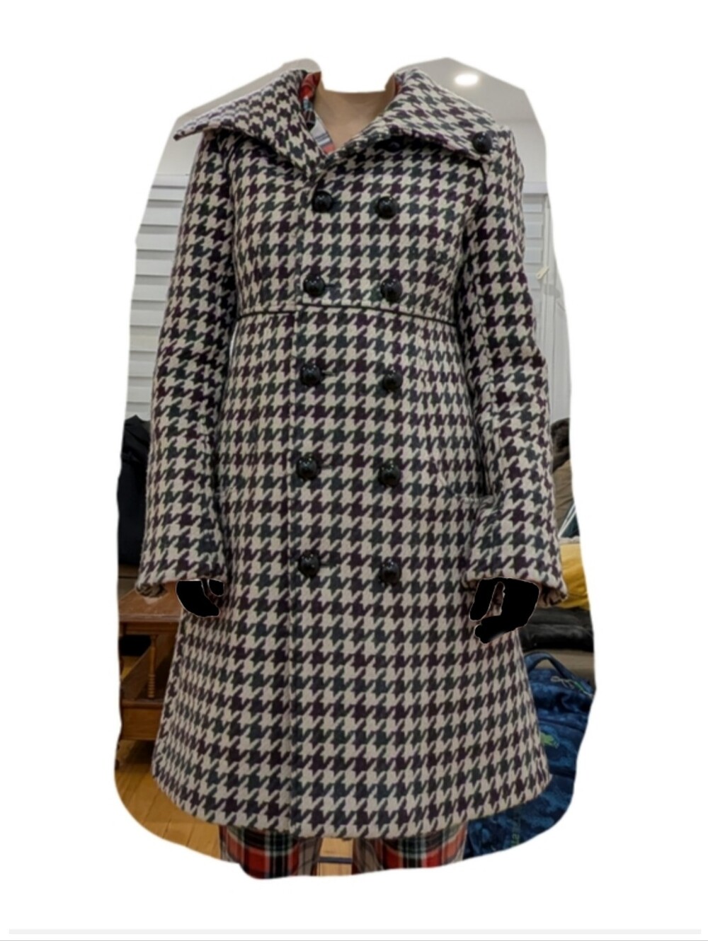 🍁 Stunning Vintage Houndstooth Autumn Statement Double-Breasted Women's Coat 🍁